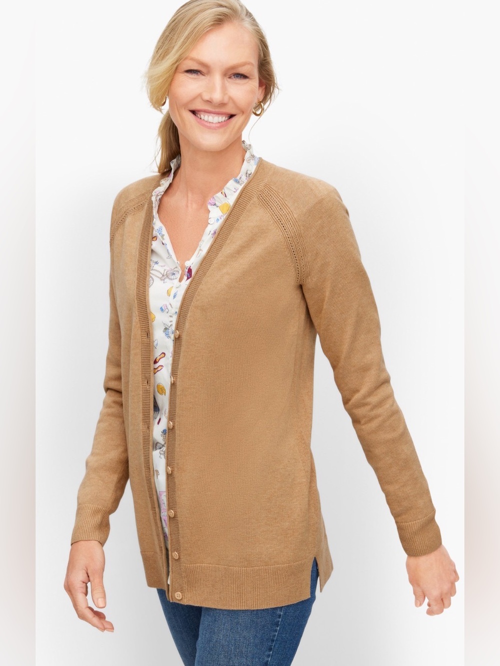 Talbots Girlfriend Pointelle Cardigan Camel Size 1XP - Picture 1 of 5